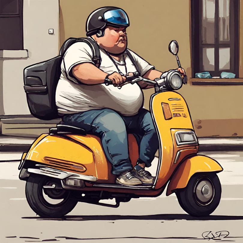 fat man on a scooter